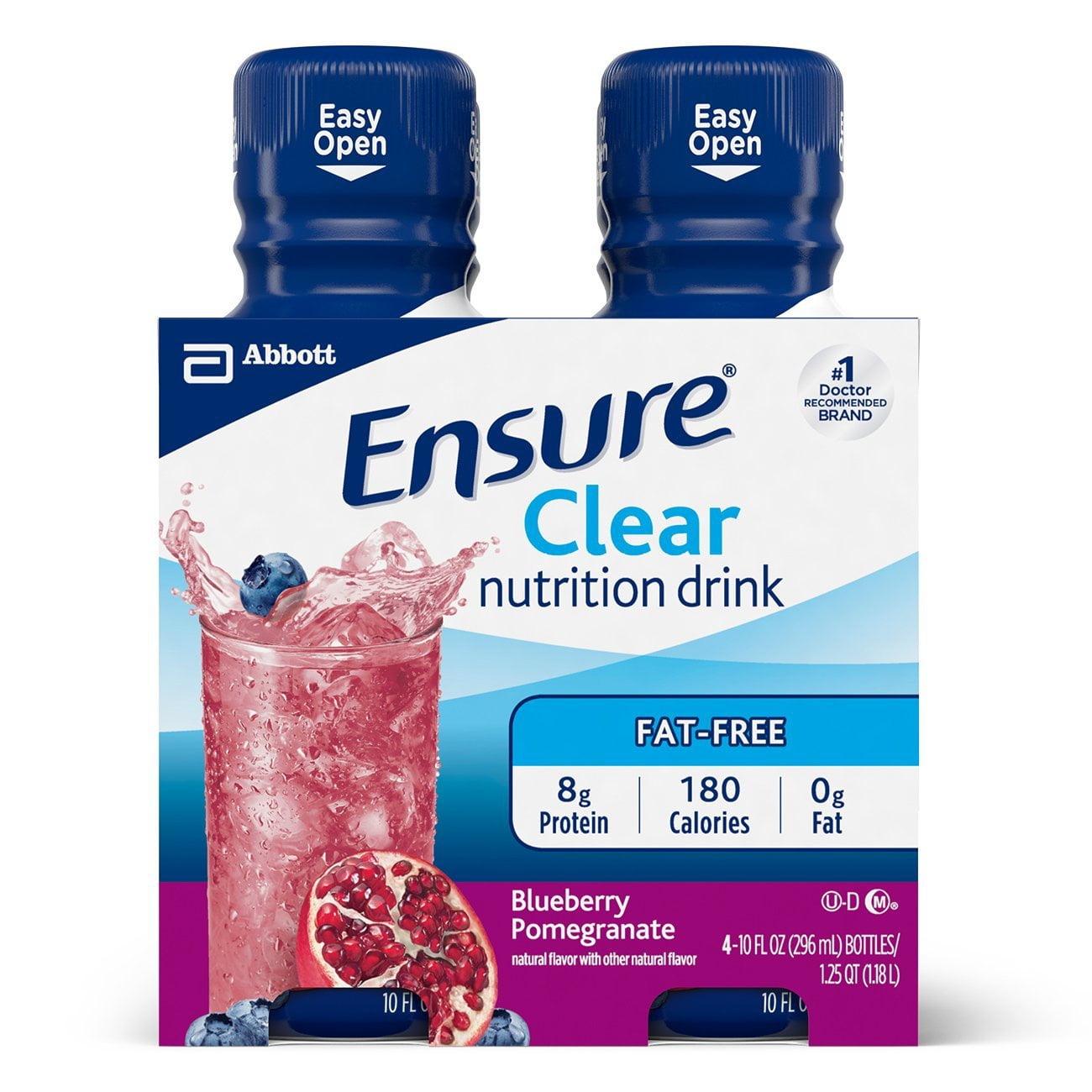 Ensure Clear Nutrition Drink, Fat Free, Blueberry Pomegranate, 10