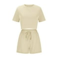 thumbnail image 4 of LOVZFMLL Two Piece Sets for Women Short Sleeve Crop Tops and Shorts Sweatsuit Casual Loose Summer Outfits Lounge Sets Khaki S, 4 of 6