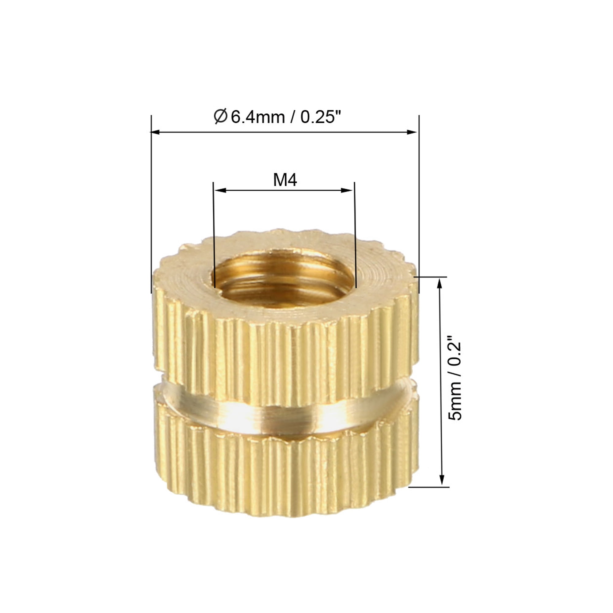 M4 x 5mm(L) x 6.4mm(OD) Female Thread Brass Knurled Threaded Insert Embedment Nuts, 100 Pcs