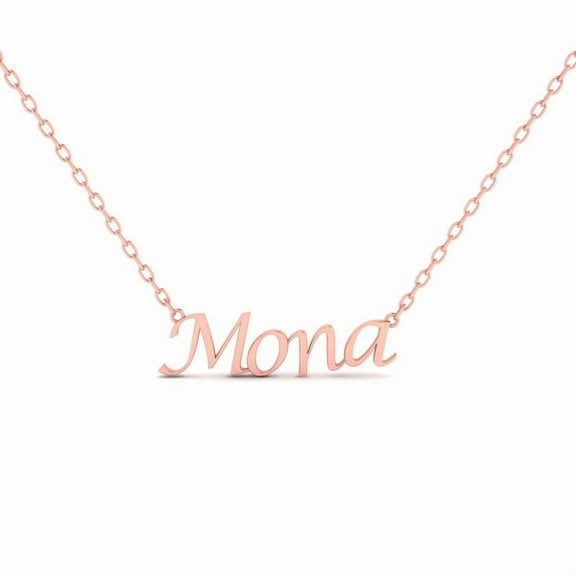 True Elegant Personalized "Mona" 925 Sterling Silver 14K Rose Gold Over Custom Name Necklace - Script Font