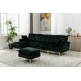 thumbnail image 6 of 114" L-Shaped Sectional Sofa Set with Movable Ottoman, Velvet Upholstered Tufted Sofa with Reversible Chaise Lounge and 2 Pillows, Modular Sofa Couch with Padded Seat Cushion & Back, Black, 6 of 9