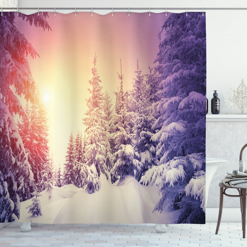 Winter Shower Curtain, Dramatic Wintry Scene Idyllic Landscape with