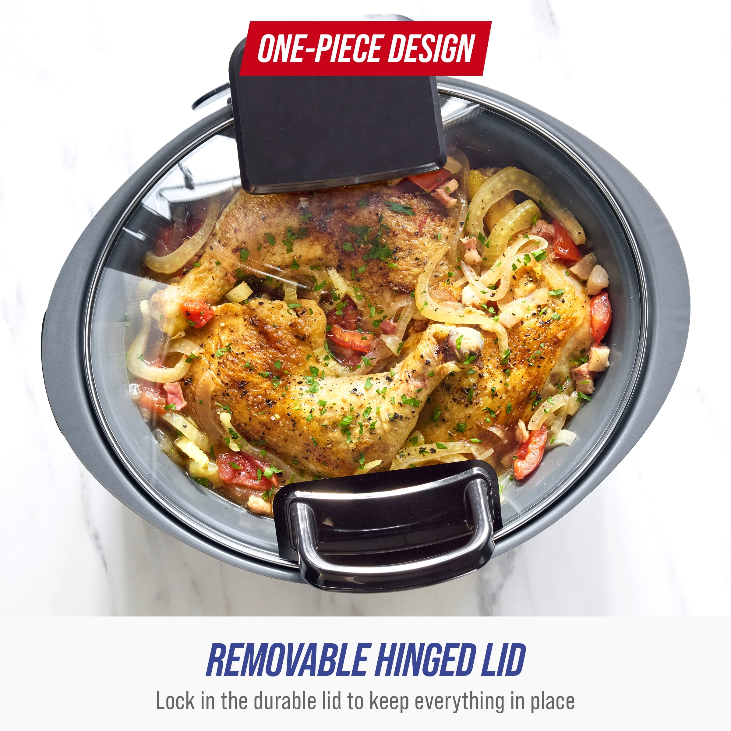 Blue Diamond 5 Quart Ceramic Nonstick Slow Cooker with Hinged Lid, Graphite
