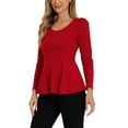 thumbnail image 4 of INSPIRE CHIC Women's Tops Long Sleeves Scoop Neck Casual Peplum Shirts L Red, 4 of 5