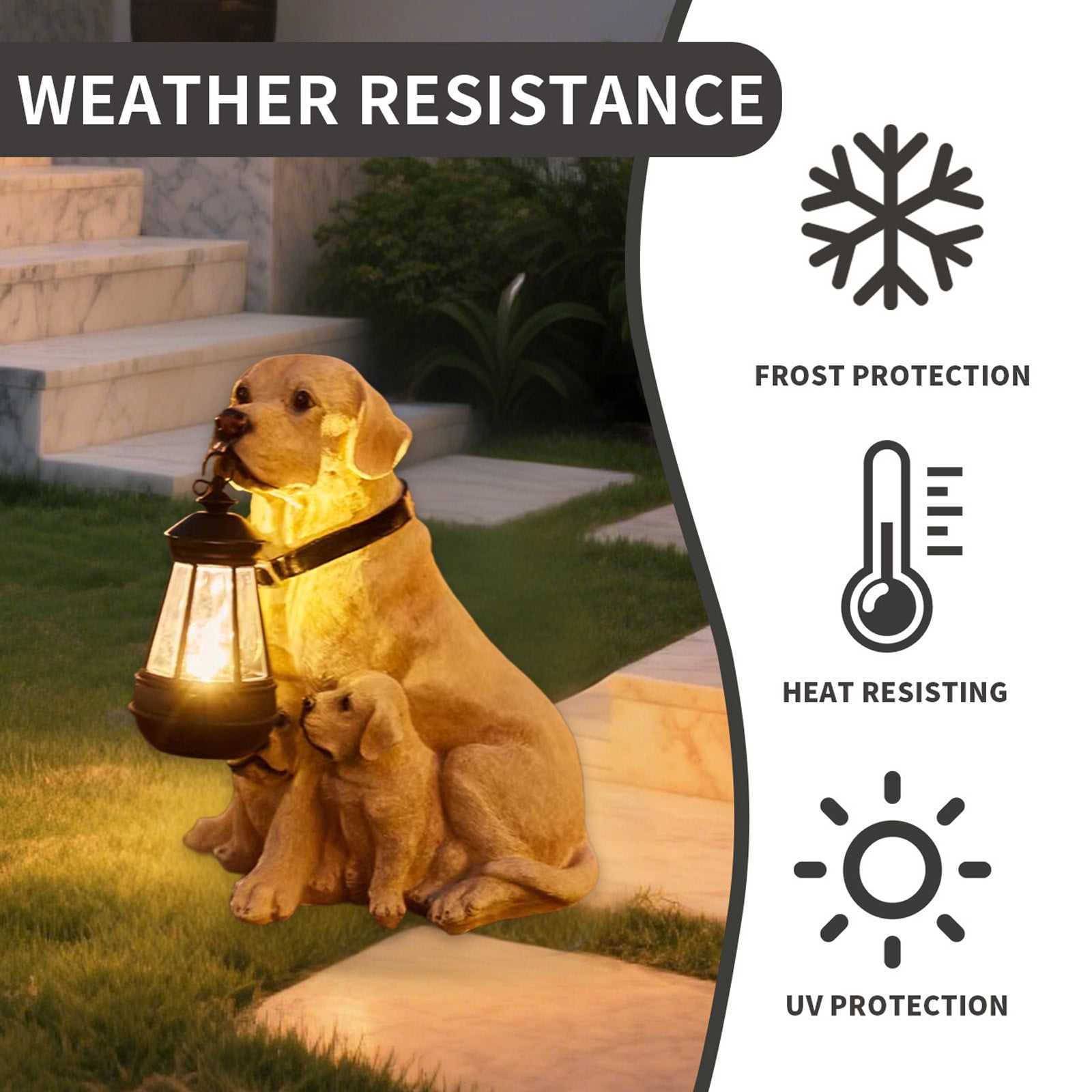 Sylchomon Solar Powered Dog Statue LED Light Outdoor Garden Decor Rechargeable Resin Yard Ornament Weatherproof Hanging Lantern Pet Design