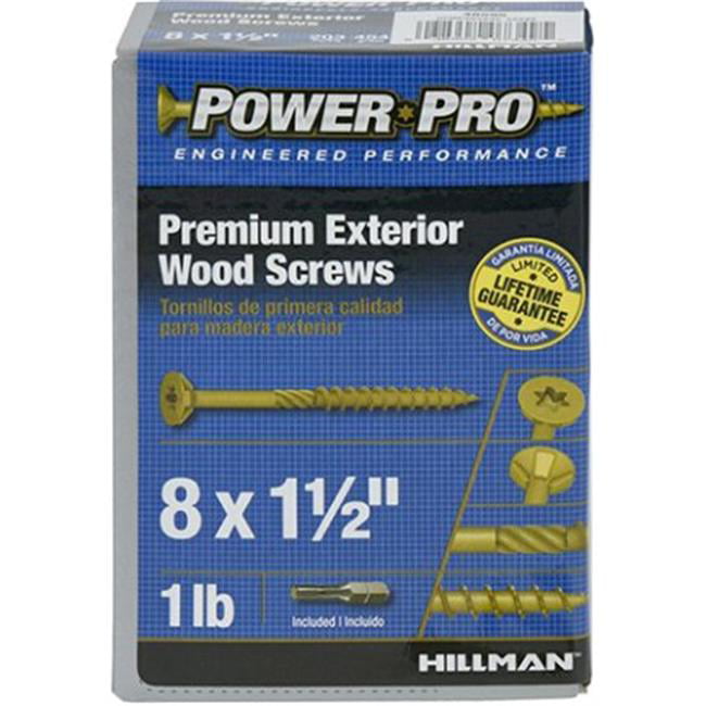 Hillman Power Pro Flat Wood Screws No 8 x 2 L Zc and Yellow Dichromate 153 pc 