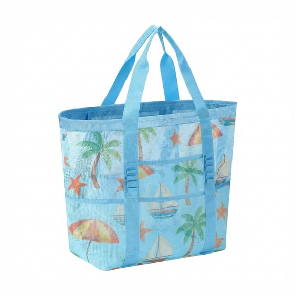 Mesh Beach Bags for Women - Plus Waterproof Sandproof Tote Bag Multi-Pocket Mesh Shower & Beach Tote Bag Quick Dry Portable Toiletry Organizer