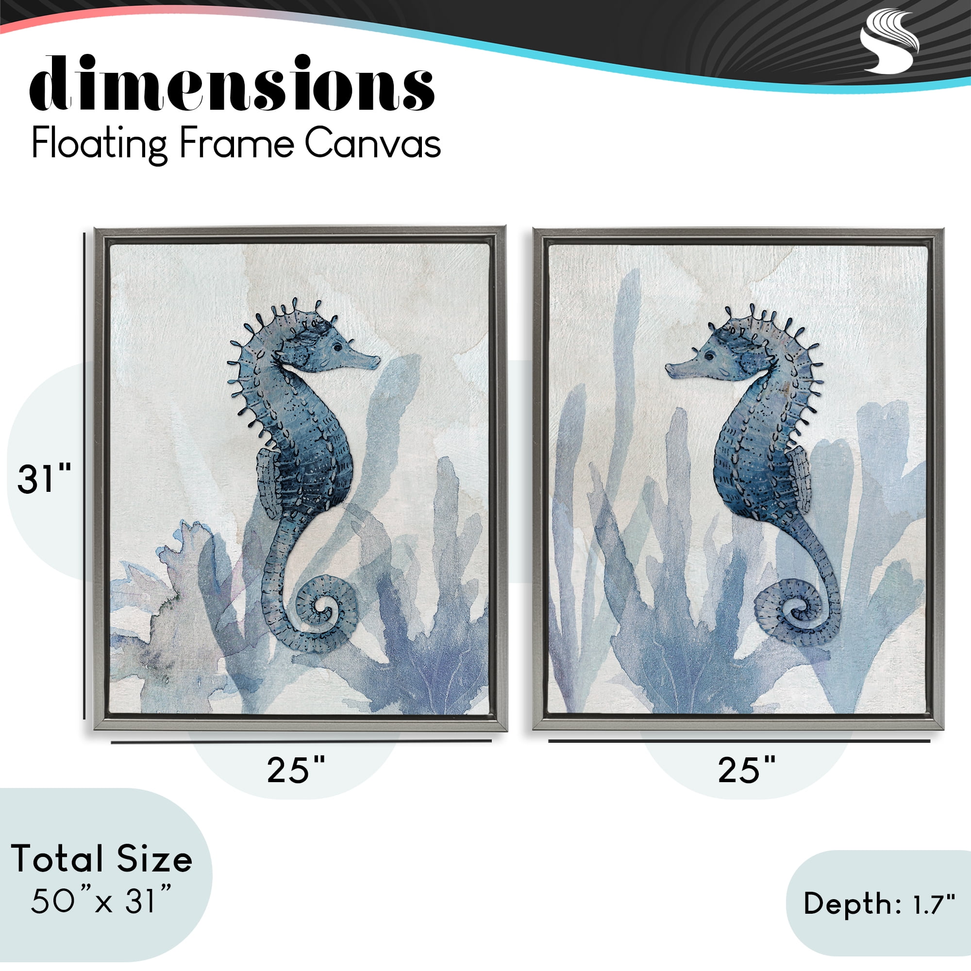 Stupell Industries Impressions of Seahorses 2 Piece Gray Framed Floater Canvas Set, design by Susan Jill