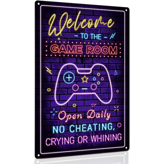 Printed Neon Gaming Sign for Gaming Room, Gift for Teen Boy, Boyfriend 8 x 12 Inch - Welcome to the Game Room Sign