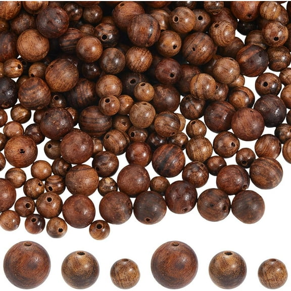 300Pcs 3 Sizes Natural Wooden Beads Brown Coconut Beads Bulk Wooden Pattern Round Handmade Polished Loose Mala Pray Spacers for Jewelry Making Bracelet Necklace Hair DIY Crafts Accessories