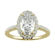 Charles & Colvard Yellow Gold Moissanite by Charles & Colvard 10x6mm Elongated Oval Halo Ring-Size 5, 2.62cttw DEW