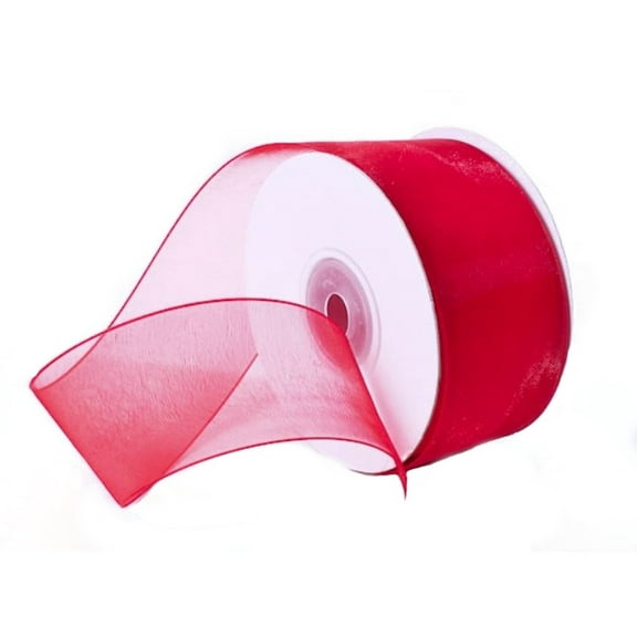 1.5" Plain Sheer Organza Nylon Ribbon 25 Yards - Red
