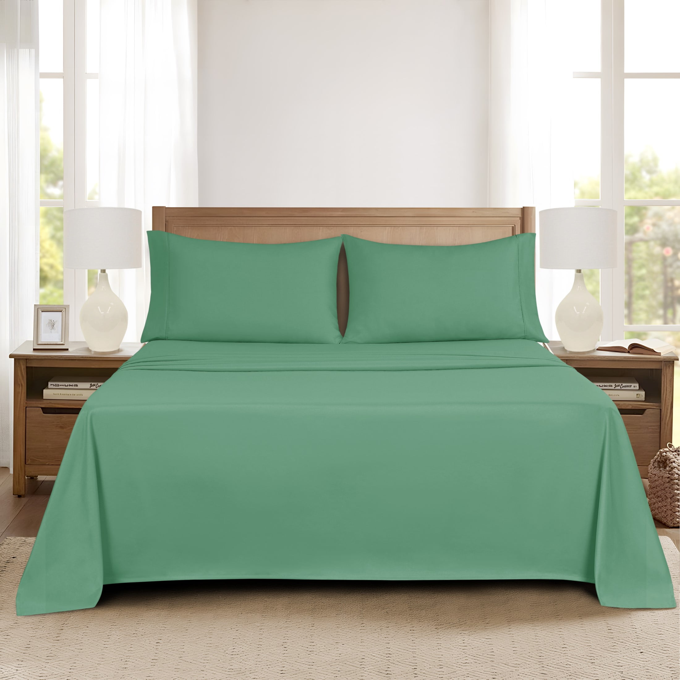 Mainstays Super Soft Brushed Microfiber Bed Sheet Set, Green Sage, Queen, 4 Piece