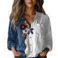 thumbnail image 2 of Bovemsi Women Cotton Shirt Printed Fashion Down Shirts Casual Tops Long Sleeve Blouse, White Women's Summer Shirts, S, 2 of 4
