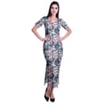 thumbnail image 1 of Moomaya Long Bodycon Maxi Dress For Womens Short&nbsp;Sleeve V neck Printed Jersey T-shirt Dress, 1 of 6