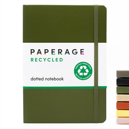 PAPERAGE Recycled Dotted Journal, (Dark Green), 160 Pages, Hardcover, 5.7” x 8”