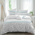 thumbnail image 2 of Aqua Grey Bedding 3 Piece Duvet Cover Set Twin Size, Chic Garden Floral Stripe Embroidery Design Soft Microfiber Comforter Cover with Zipper Closure & Pillowcases, Wrinkle & FadeResistant Quilt Cover, 2 of 9