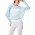 thumbnail image 3 of Blusa de Entrenamiento Holgada de Larga con Transparente para Mujer, Cuello Redondo y Mangas Largas Azul XL, 3 of 8