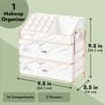 thumbnail image 5 of White Marble Makeup Organizer with Rose Gold Trim, Cosmetic Storage Drawers for Vanity (9.5 x 9.5 x 5.5 in), 5 of 10