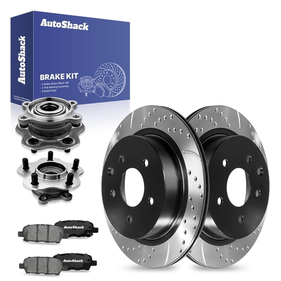 AutoShack Rear Drilled & Slotted Brake Rotors Ceramic Brake Pads Wheel Bearing Hub Assembly | Replacement for Nissan Rogue Sport 2014-2020 Rogue AWD | E-Coated | 8-PC Brake Kit | ShadowGuard