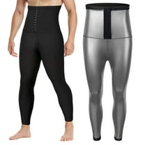 Men's Sports Tights Sweat Inducing Abdomen Waist Shaping Pants - PU Material, Straight Fit, Fitness/Yoga - Sauna Suit Effect