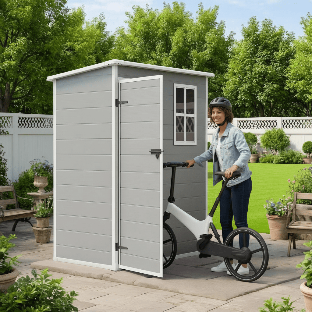 Aiho 5 X 3 Ft Outdoor Storage Shed, Watheproof Metal Garden Shed with Floor & Lockable Door, Perfect for Backyard, Garden, Gray