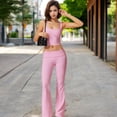 thumbnail image 6 of Women's Square Neck Ribbed Crop Tank Top with Wide Straps - Large, Pink, 6 of 7