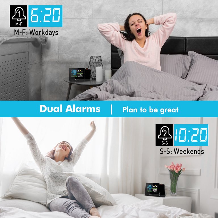 Projection Alarm Clocks for Bedrooms - Colorful Digital Alarm Clock with  Projection on Ceiling Indoor Outdoor Thermometer Wireless Weather Station 