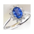 thumbnail image 2 of Flower Design Exquisite 8x6mm Oval Shape Blue Sapphire And Moissanite Diamond Engagement Ring in 10k White Gold, 2 of 5