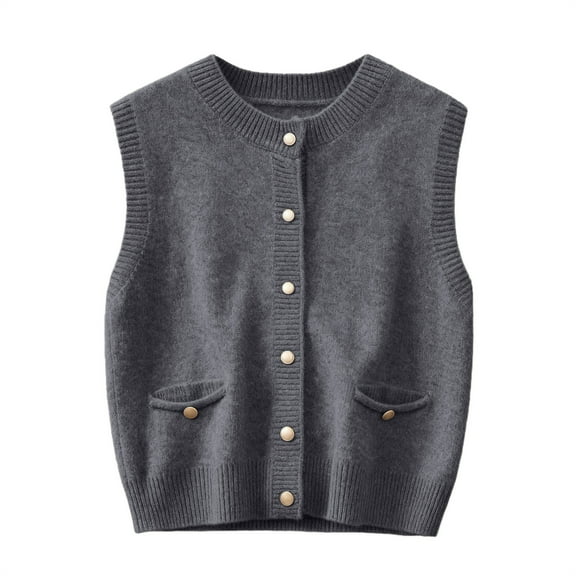 Sweater Vest Women, Yigetop Women's Fashionable and Casual Solid Color V Neck Long Sleeved Button Cardigan Button Down Sweater Vest Women Grey L