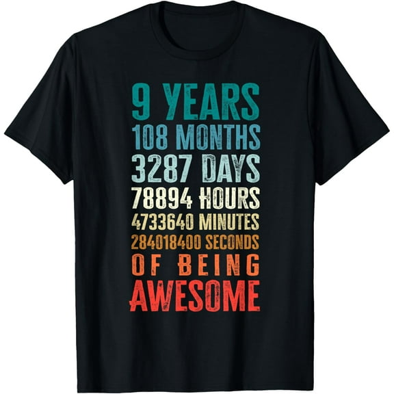 9 Years 108 Months Of Being Awesome Happy 9th Birthday Gifts T-Shirt