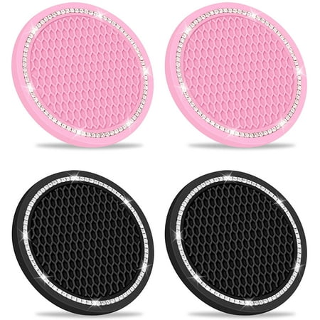 

Car Coasters for Cup Holders 2.75 Inches Cute Car Accessories Anti-Slip Silicone Cup Holder for Car (BlackPink/ 4Pcs)