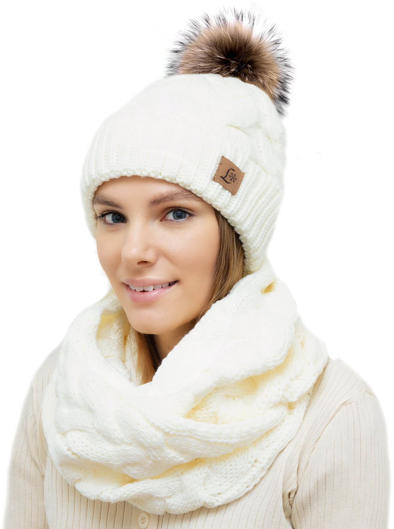Steve Madden White Knit Beanie Pom and White Scarf w/ Embellishments!Limited Ed. NWT IN BOX STEVE MADDEN LIGHT GREY KNIT BLING HAT/BEANIE  main image 3