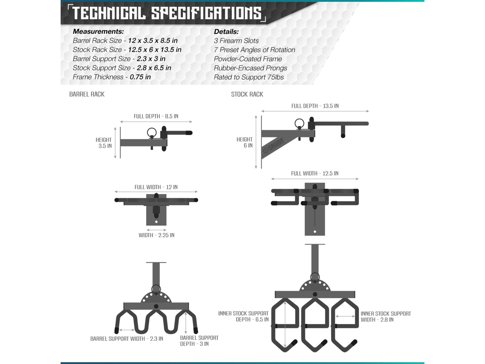 Savior Equipment 3-Slot Angle Adjustable Rafle Wall Rack, RAL 8000 Tan, 12in W x 3.5in H x 8.5in D