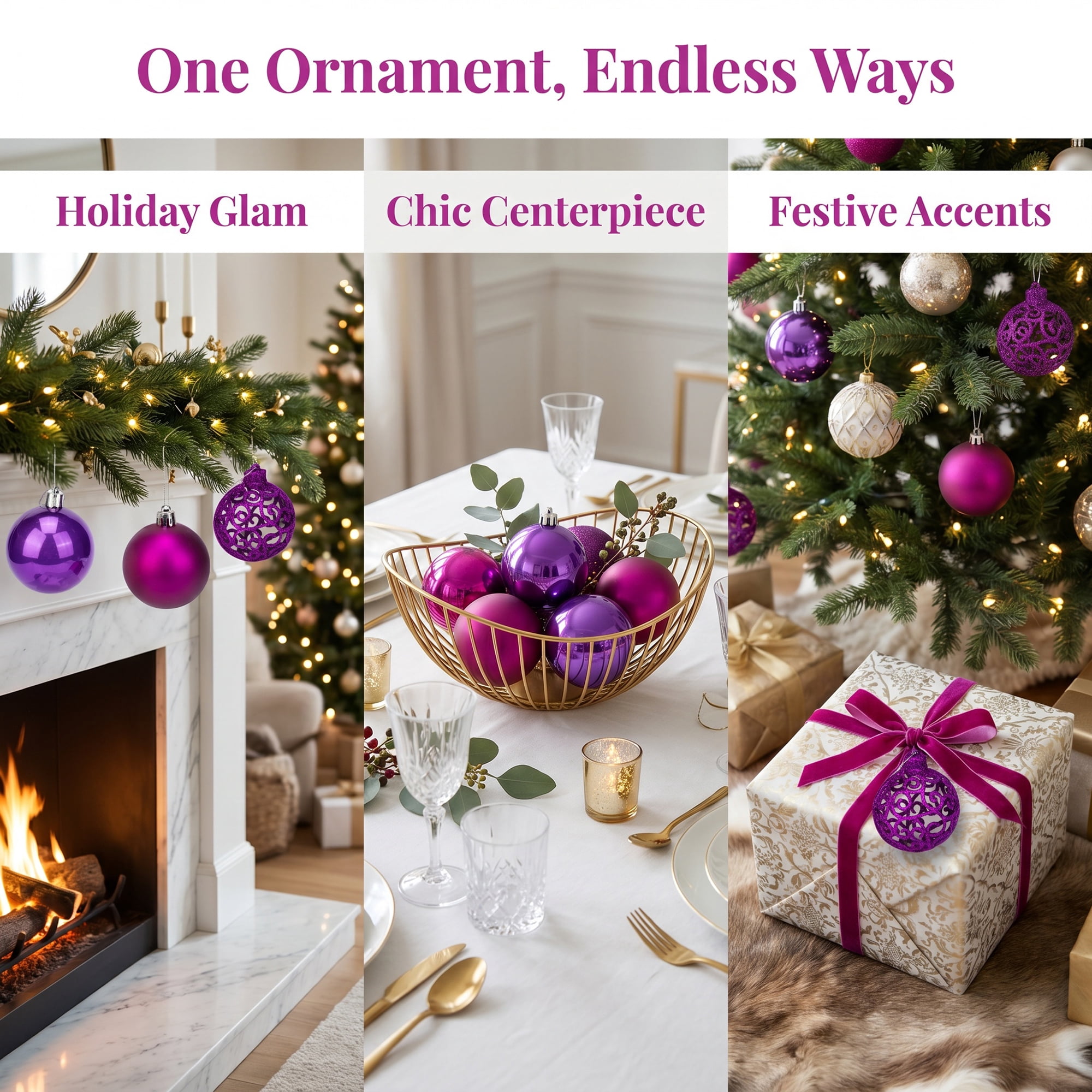 Unique Bargains 6 Pack Electroplated Sphere Orbs Christmas Tree Ornaments Purple 2.4"