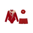 thumbnail image 4 of iiniim Little Girls Dance Unitards Biketards with Scrunchie 3Pcs Gymnastic Tracksuit Ballet Leotard B Burgundy 16, 4 of 7