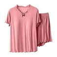 thumbnail image 1 of Birdeem Blouse pour Femme Unie Décontractée Mode Col Rond Régulière Manches Courtes Tenue de Nuit Hauts Ensembles, 1 of 12
