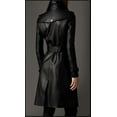 thumbnail image 3 of Women Designer Black Trench FAUX Leather Long Coat with Belt Trench Outerwear Coat Slim Fit Style for Ladies SouthBeachLeather X-Small, 3 of 3
