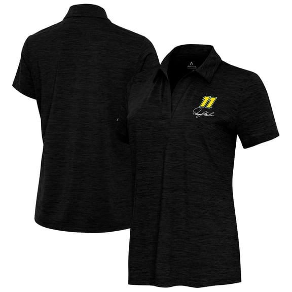 Women's Antigua Heather Black Denny Hamlin Layout V-Neck Polo