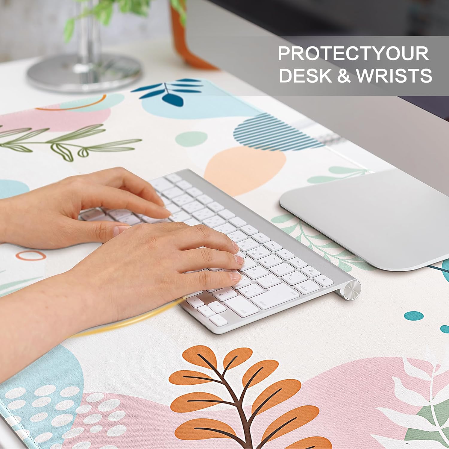 Colorful Abstract Boho Large Mouse Pad, Waterproof Green Pink Desk Mat, Non Slip Computer Gaming Mouse Pad, XXL Full Desk Mousepad Writing Pad for School Office Home 31.5" x 15.7"