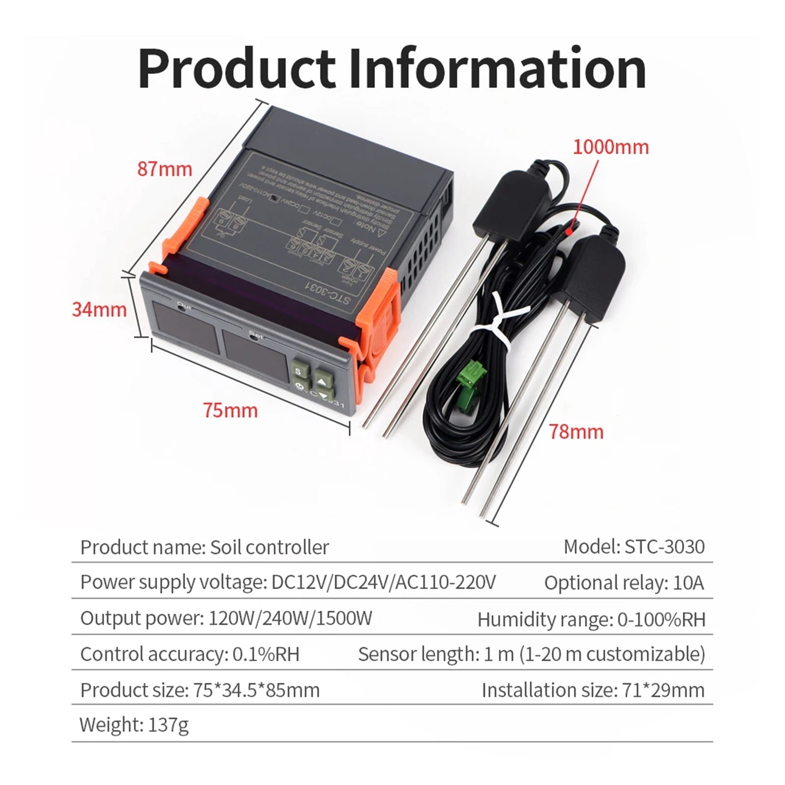 STC-3029 STC-3030 STC-3031 LED Display Soil Moisture Controller Humidity Thermoregulator for Plant Soil Monitor Meter Hygrometer