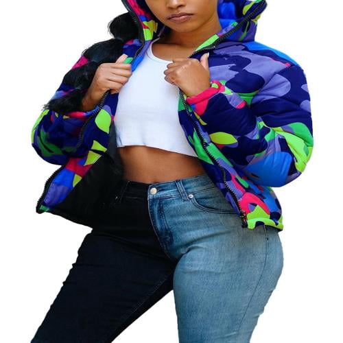 colorful camo puffer jacket