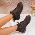 thumbnail image 4 of AVRNLIQ Womens Soft Flock Ankle Boots - Brown, Low Block Heel, Lace-Up & Side Zipper with Beads/Tassel, Comfortable for Daily/Work, Size 42, 4 of 9