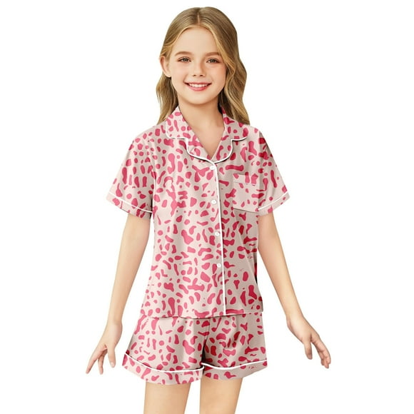 Kids Kids Pajamas Christmas Set Printed Girls Silk Pjs Short Sleeve 2 Piece Christmas Outfits for Girls Christmas Vacation Pajamas 8-9 Years