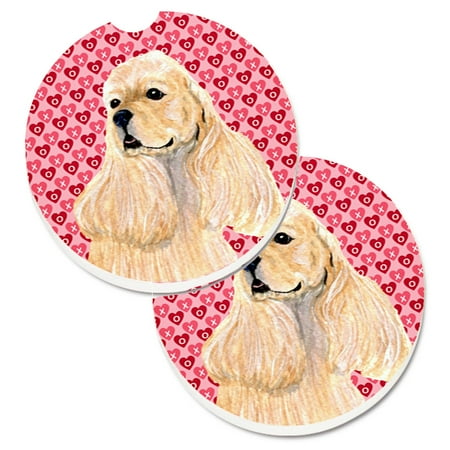 

Carolines Treasures SS4522CARC Buff Cocker Spaniel Hearts Love Valentines Day Set of 2 Cup Holder Car Coasters Large