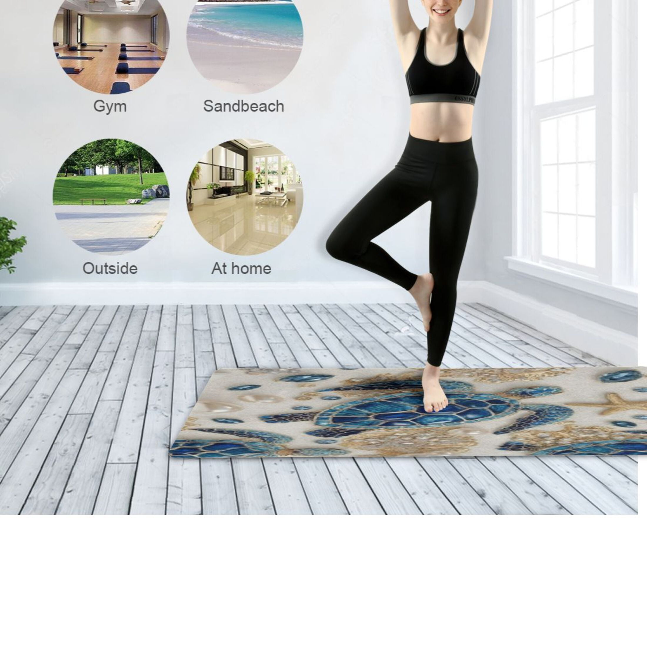 BZSMCE Yoga Mat Women Fitness Mat Cobalt Embellished Turtle Pattern