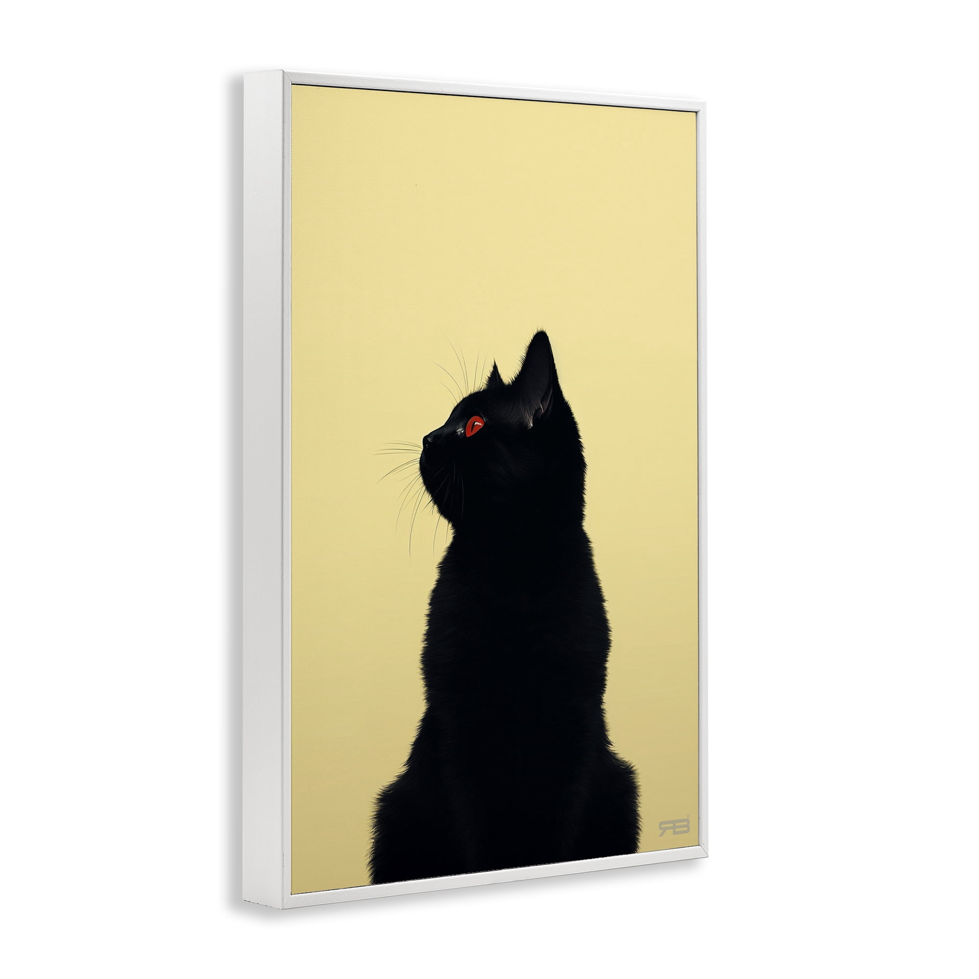 Stupell Industries Black Cat on Yellow Animals & Insects Painting White Framed Art Print Wall Art, 20 x 30