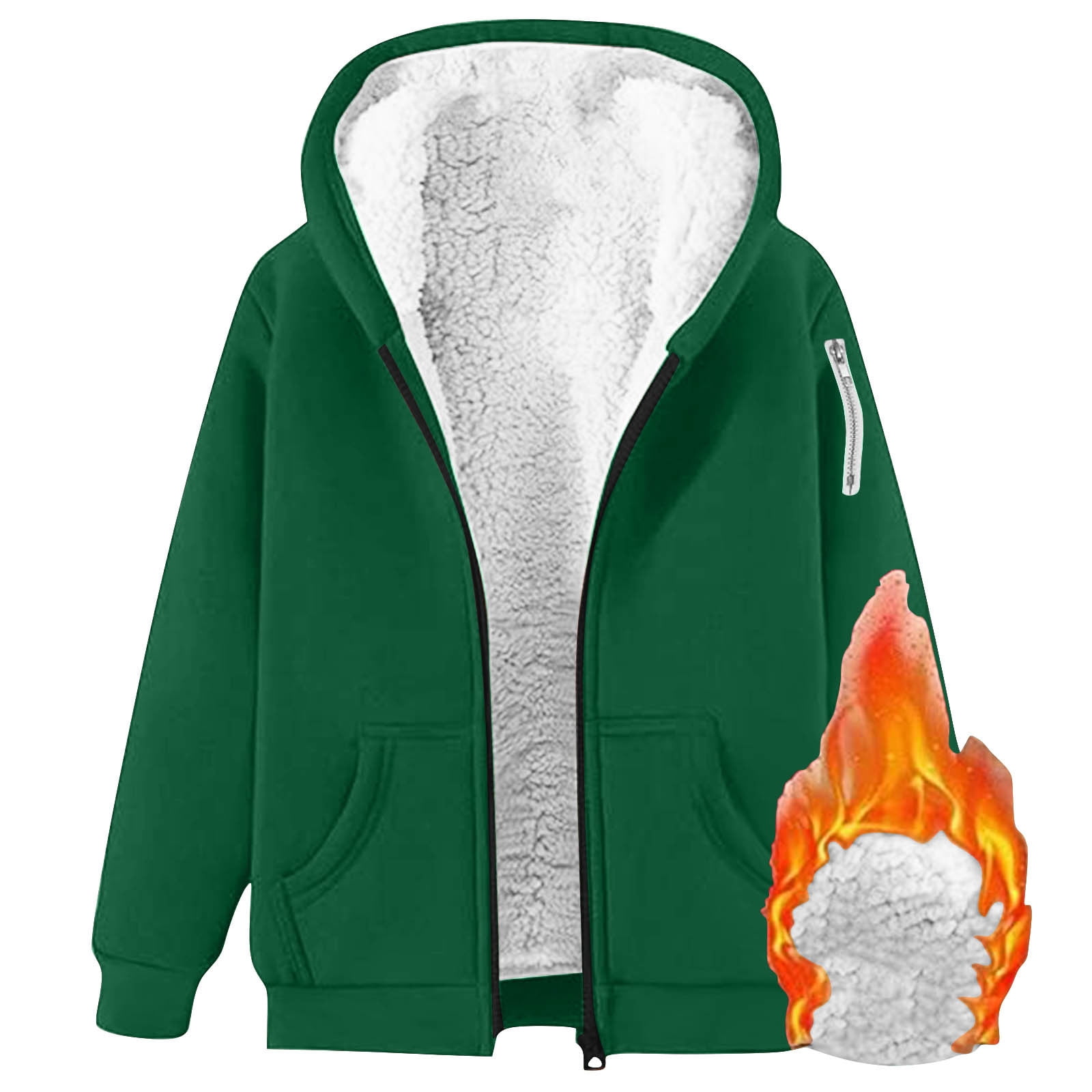 DPTALR George Women's Plus Size Solid Color Zip-Up Hooded Fleece-Thickened,Green,Big and Tall Men XXL