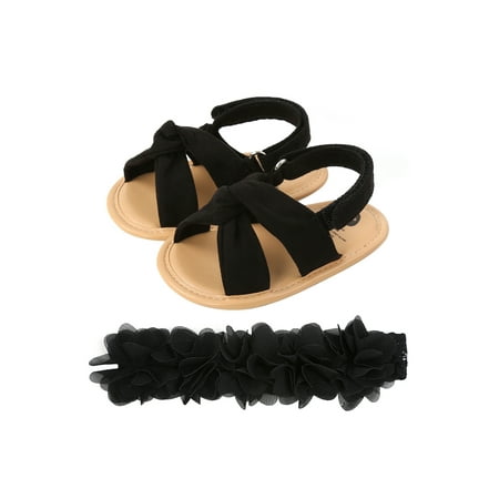 

Carolilly Baby Girls Sandals and Headband Set Cute Non-Slip Flats and Chiffon Flower Hairband
