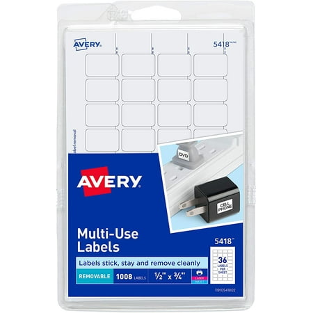 Avery Removable Print or Write Labels, White, 0.5 x 0.75 Inches, Pack of 1008 (5418) | Walmart ...